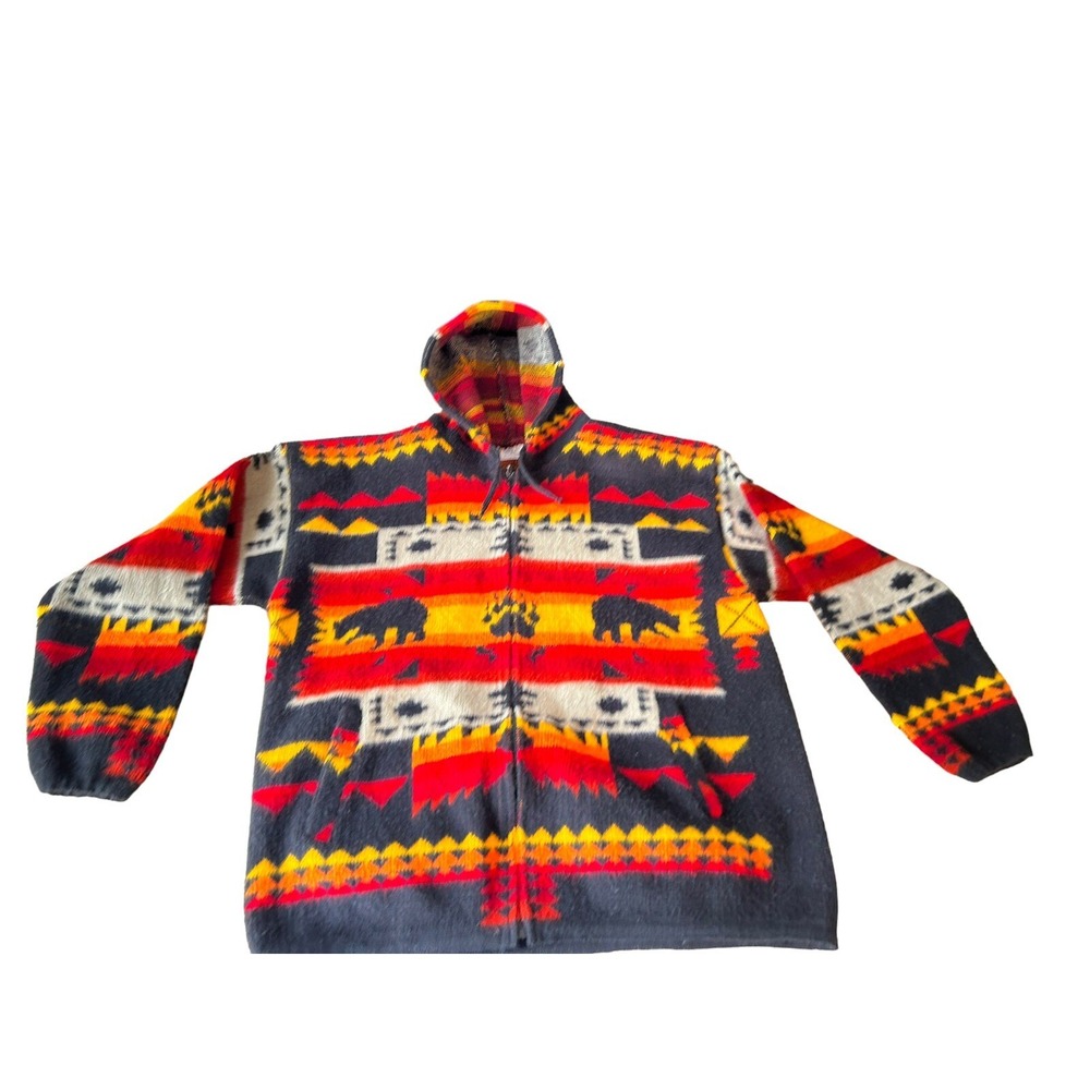 Native Arts 100% Wool Native American Print Bear Ecuador Cardigan‎ Sz S/M